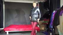 Watching sexy Pia wearing a sexy shiny nylon downwear and rainwear combination during (Video)