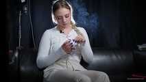 Smoking strong cork cigarette in the studio