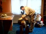 Handcuffed and hogtied on screen
