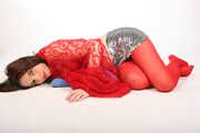 Striptease in my shiny silver skirt and red see-through scarf