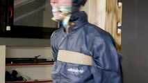 Lana tied and gagged and gagged to Post in shiny nylon Rainwear