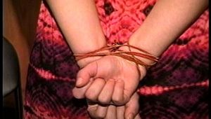 34 YR OLD STAY AT HOME MOM GETS HANDGAGGED, MOUTH STUFFED, HAND FEET & TOE TIED, CLEAVE GAGGED AND TIED TO A CHAIR (D70-5)