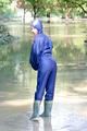 Stella jumping in puddles wearing sexy blue shiny nylon rainwear and rubber boots (Pics)