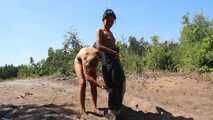 Dana and La Pulya - Bag racing in trash bags with taped hands and feet  (video)