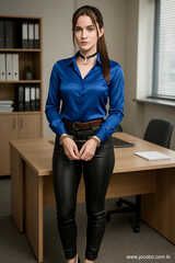 Brunette Secretary With Dark Satin Blouse Cuffed