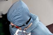 Jill tied and gagged in a shiny nylon oldschool skisuit