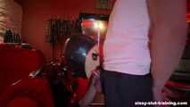  Rubber Sissy has to suck her first real cock 