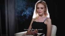 18 y.o. Angelina is smoking two 120mm cigarettes and giving an interview about her smoking experience
