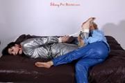 Jill tied and gagged by Sophie wearing shiny PVC suits (Pics)