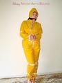 Leonie tied and gagged outdoor wearing shiny yellow rainwear (Pics)