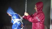 SEXY SANDRA being tied and gagged with ropes and a clothgag from Stella  both wearing sexy shiny nylon AGU rainwear (Video)