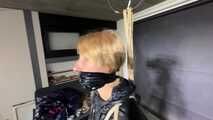 Myxxxy bound gagged and spanked in shiny nylon Shorts and Windbreaker. Mouth stuffed with panties and tapegagged.