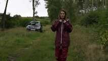 Miss Petra takes a walk in an AGU rain suit and rubber boots (looped version)