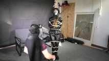Rey bound and gagged in a shiny Downjacket and Leatherpants