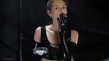 Beauty girl Smoking wearing Latex gloves and top