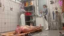 Clip #019 2 butchers and 1 pig - petplay with rubberapron