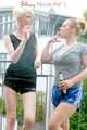 Jenny and a friend of her sitting on the balcony with eachother wearing sexy shiny nylon shorts ans tops (Pics)