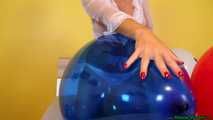 red fingernail popping of seven balloons