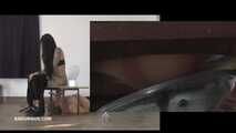 Mistress Cleo squirts cologne into the mouth of the slave lying in the toilet. Picture in Picture