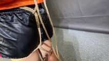 Lana bound and gagged in shiny Shorts and Windbreaker 