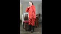 Selfbondage in raingear and transparent raincoat