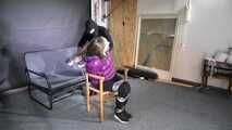 Rachel Adams caught, bound and gagged in a shiny nylon Downjacket