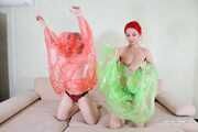 Morrigan and Valeria Ross - Double hogtaped in raincoat