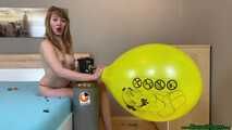 topless overinflation seven balloons with the helium tank