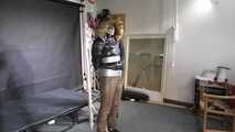 Rachel Adams bound, gagged and suspended in shiny nylon Down