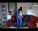 SEXY LUCY preparing her sofa for lolling wearing a sexy shiny nylon rainwear combination (Video9