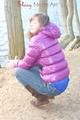 Alina during her walk on the sea wearing sexy shiny nylon down jacket and a shiny nylon shorts under her jeans (Pics)