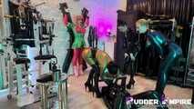 Rubber slave is used as a human toilet and has to suck cock