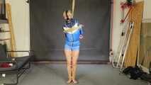 Myxxxy bound, gagged and spanked in a shiny nylon Shorts and Windbreaker