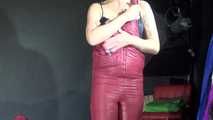 Watching sexy Pia wearing a sexy shiny nylon downwear and rainwear combination during (Video)