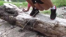 078046 Rachel Evans Peeing Off A Log By The River