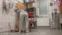 Clip #019 2 butchers and 1 pig - petplay with rubberapron