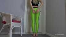 Green leggings in hallway