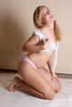 Albina Rose: topless barefoot girl poses without restraints and then with handcuffs and leg irons