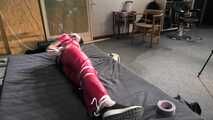 Rachel Adams in shinynylon Jumpsuit doing Selfbondage  