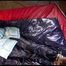 Lulu tied and gagged on a bed wearing a sexy blue shiny nylon rainpants and a iceblue PAMY downjacket (Video)