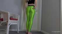 Green leggings in hallway