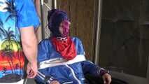 Watch Myxxxy bound and gagged in shiny nylon Rainwear with multiple gags and breath control