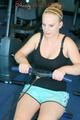 Katharina and Jenny during their workout in the fitness center wearing sexy shiny nylon shorts and tops (Pics)