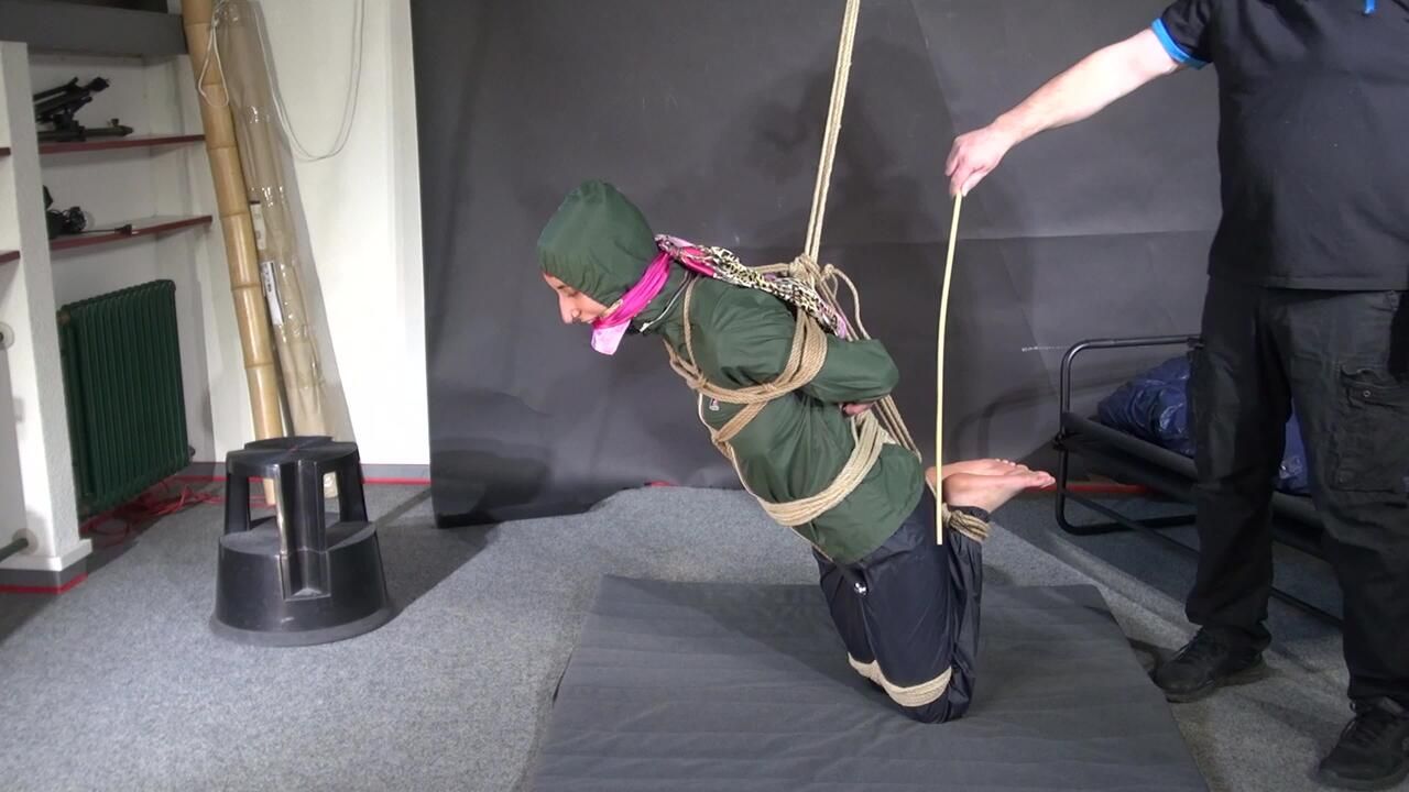 Myxxxy Bound Gagged And Vibed In Shiny Nylon Rainwear And Finally Suspended