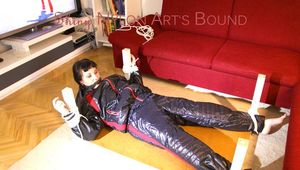 Mara tied and gagged on a bottom-up table wearing a supersexy black/red downwear combination (Pics)