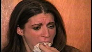 27 YEAR OLD SPOILED BRAT REAL ESTATE MANAGER IS BALL-GAGGED, BALL-TIED WITH DUCT TAPE, TOE-TIED WEARING SWEATY STINKY NYLON PANTYHOSE STOCKINGS, STRUGGLES AND GETS FREE, HANDGAGGED AND STUFFS HER OWN MOUTH (D74-10)