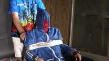 Watch Myxxxy bound and gagged in shiny nylon Rainwear with multiple gags and breath control