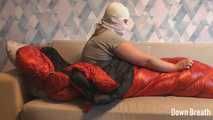 Shiny down sleeping bag fetish and breathplay