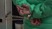Cuffed to the ladder with legcuffs