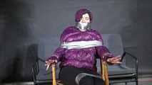 Rachel Adams caught, bound and gagged in a shiny nylon Downjacket